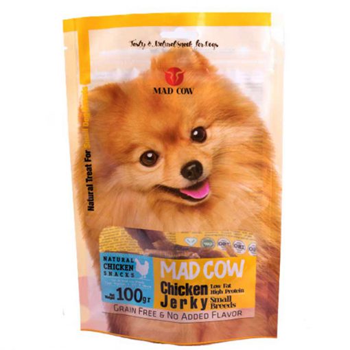 تشویقی سگ نژاد کوچک مد‌ کاو MadCow مدل Chicken Jerky بسته 100 گرمی
