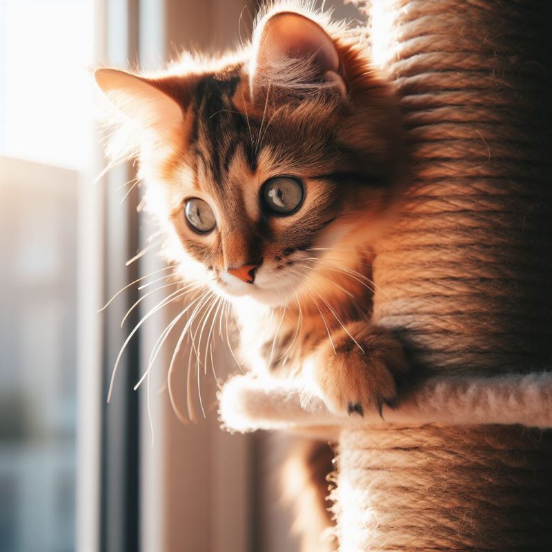 گربه قهوه ای رنگ در حال نگاه کردن به پایین | فواید اسکرچر گربه
